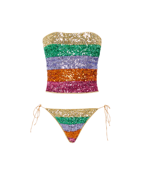 MAILLOT DE BAIN BANDEAU PAILLETTES MULTICOLORE pas cher