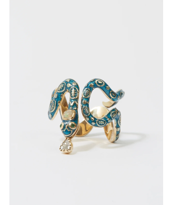 BAGUE EVE SERPENT EMAIL BLEU TURQUOISE ET OR solde