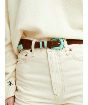 CEINTURE CRAZY EN CUIR SOFT BROWN TURQUOISE commande en ligne