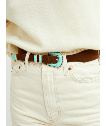 CEINTURE CRAZY EN CUIR SOFT BROWN TURQUOISE commande en ligne