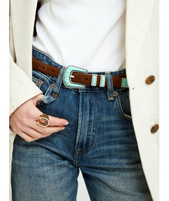 CEINTURE CRAZY EN CUIR SOFT BROWN TURQUOISE commande en ligne