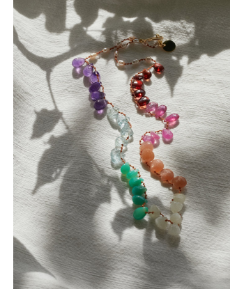 COLLIER RAINBOW AMAZONITE GRENAT SAPHIRS basket pas cher