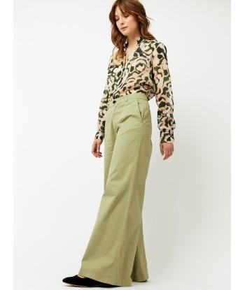 PANTALON LARGE EN COTON OLIVE les ctes