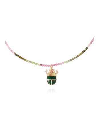 COLLIER SCARABÉE TOURMALINE ET JASPE français