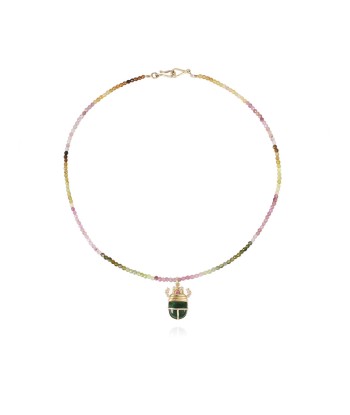 COLLIER SCARABÉE TOURMALINE ET JASPE français