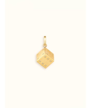 PENDENTIF DADO OR JAUNE ET DIAMANTS 13 MM en linge