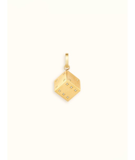 PENDENTIF DADO OR JAUNE ET DIAMANTS 13 MM en linge