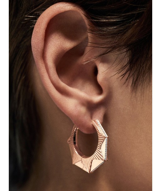 BOUCLE D'OREILLE NYC GRAND MODELE OR ROSE ET DIAMANTS de technologie