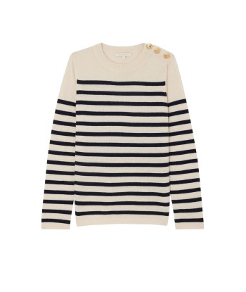 PULL THEO RAYÉ ANTIQUE WHITE & NAVY du meilleur 