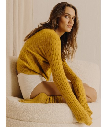 MUSTARD TWISTED CABLE SWEATER pas cher