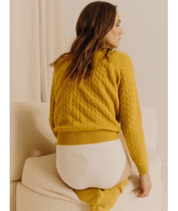 MUSTARD TWISTED CABLE SWEATER pas cher