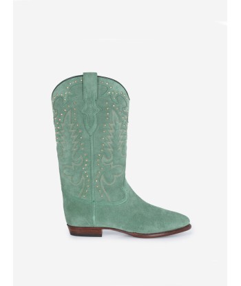 BOTTES SANTIAG STUDS EN SUEDE VERT MENTHE de la marque