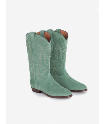 BOTTES SANTIAG STUDS EN SUEDE VERT MENTHE de la marque