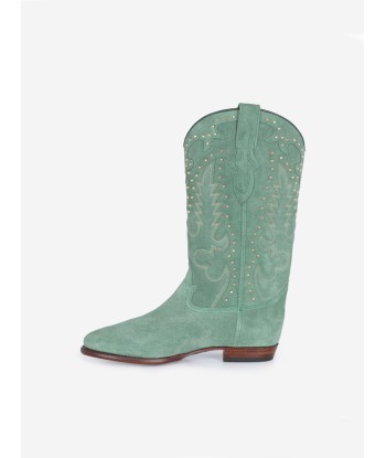 BOTTES SANTIAG STUDS EN SUEDE VERT MENTHE de la marque