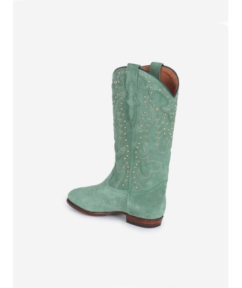 BOTTES SANTIAG STUDS EN SUEDE VERT MENTHE de la marque