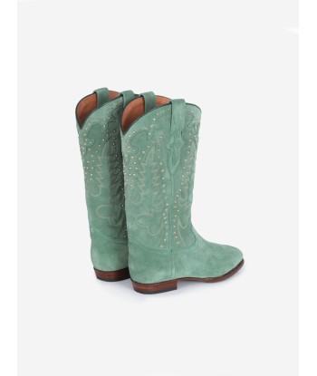 BOTTES SANTIAG STUDS EN SUEDE VERT MENTHE de la marque